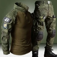 Outdoor RU Camo Tactical Sets Breathable T Shirts+Multi-pocket Straight Cargo Pants Men Suit Hunting Training Shirt Combat Set 1