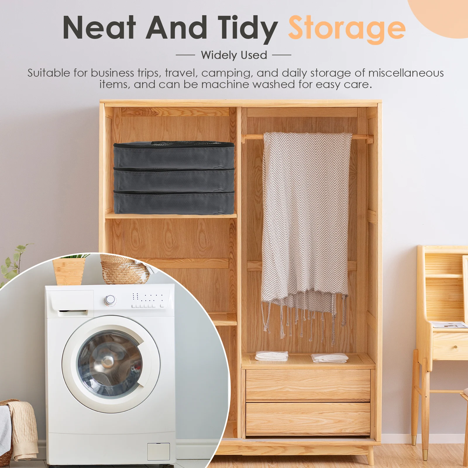 4 Pcs Packing Cube Mesh Top Travel Storage Bag Portable Travel Compressed Packing Cubes Storage Bag with Zipper for Suitcase