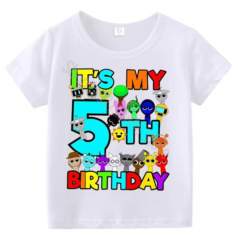 Kids Birthday Cute Cartoon Characters Graphic T-Shirt, Soft Cotton Crew Neck Tee, Casual Party Wear for Boys & Girlsdf0019