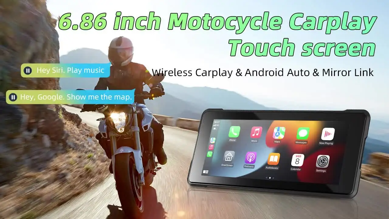Jansite Motorfiets Carplay Scherm 5 Draadloze Carplay en Android Auto voor Moterbike, Dual Bluetooth Waterdichte Motorfiets Sat Nav Motorfiets Android Auto Siri 64G Tf kaart