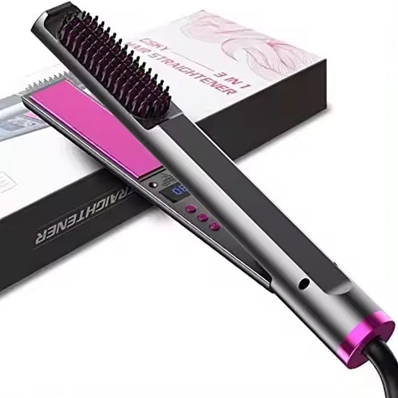 Professional 2 in 1 Hair Straightener Electric Flat iron Anti-Scald Brush Hot Comb Hair Style Tool 4