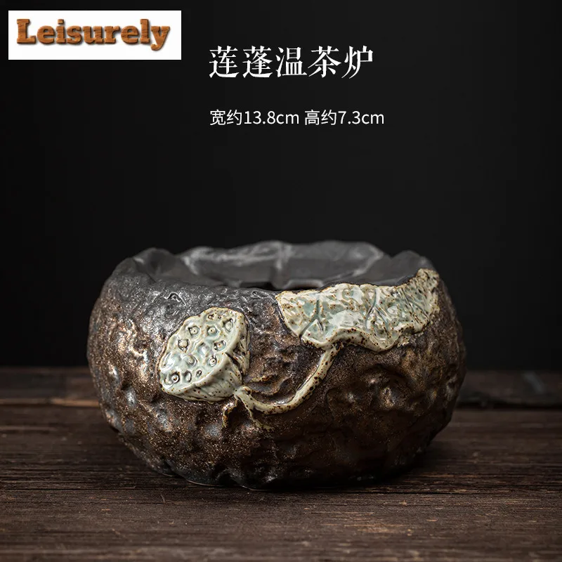 Japanese Gilded Iron Glaze Lotus Pot Warm Tea Stove Coarse Candle Heating Table Insulation Base Boiling Kettle Kung Fu Teaset