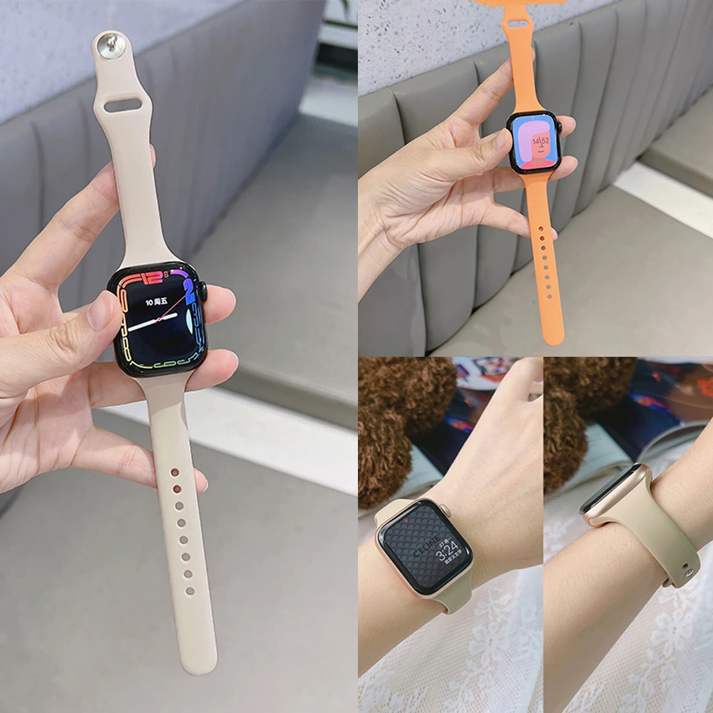

Slim Silicone strap for Apple watch ultra 49mm band 41mm 45mm correa 38mm 40mm 44mm Sports bracelet iWatch serie 8 7 6 5 se 4 3