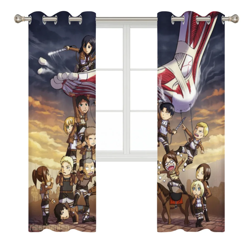 Wings of Liberty Attack on Titan Retro 2 PC Blackout Windows Curtain  for Living Room Bedroom Bathroom Curtains 3