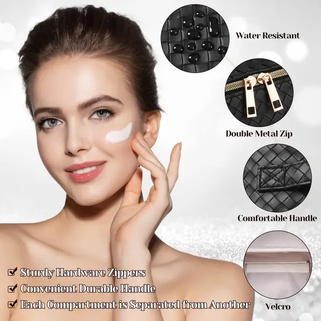 Trousse de maquillage en cuir de grande capacité pour femmes