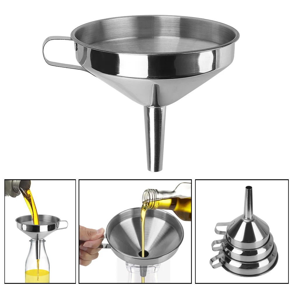 Metal Funnel For Canning Kitchen Tools Stainless Steel Detachable Filter Wide Mouth Funnels Bar Wine Beer Oil Flask Funnel