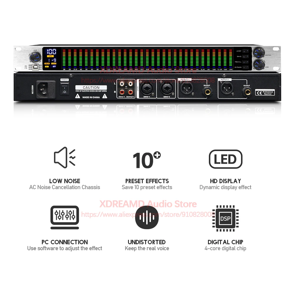 Graphic Equalizer 31 Band Audio Digital Effect Controller Pro Ecualizad Processor Stage And Karaoke Equalizadores with Squelch
