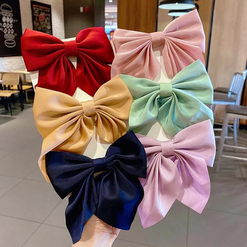 Fashion Sweet Bow Hair Clip Solid Color Girl Satin Butterfly Hair Clip Duck Mouth Clip Children's Hair Accessories big mouth and ugly girl