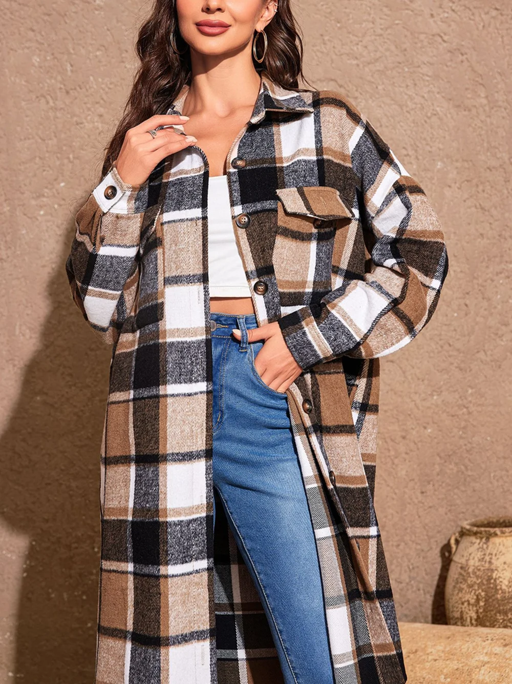 Manteau Vintage CHRISTINE LAURE En Laine Et Mohair - Taille 4/46-48 - Motif Tartan Gris - Occasion Très Bon état