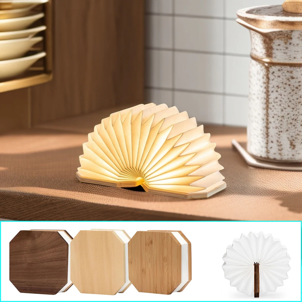 

Novelty Book Lights 3D Creative Paper Lantern Wooden Folding Night Light For Home Decoration Xmas Gifts Portable LED Table Lamp