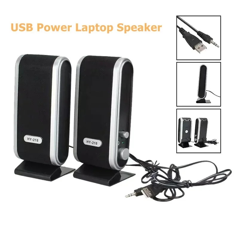 Portable wired computer speaker with 6W output and extra bass mode.