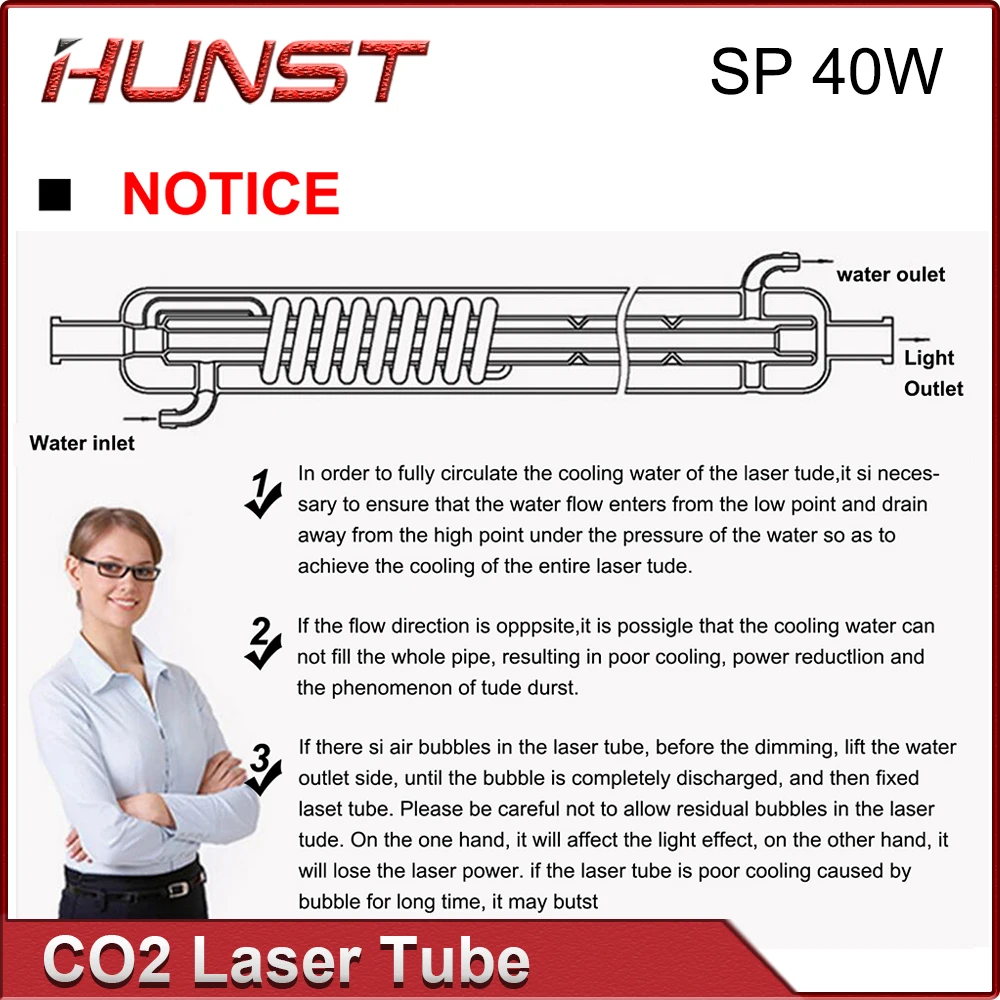Hunst SP 40W Co2 Laser Tube Diameter 50mm Length 700mm for Engraving and Cutting Machine