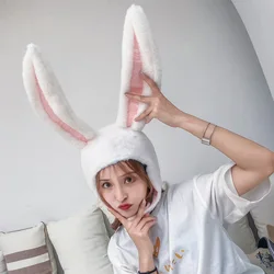 Chapeau oreilles de lapin en peluche mignon, couvre chef, chauffe tête, fournitures Photo, chapeau avec oreillettes, blanc, noir, chapeaux pour filles et femmes 