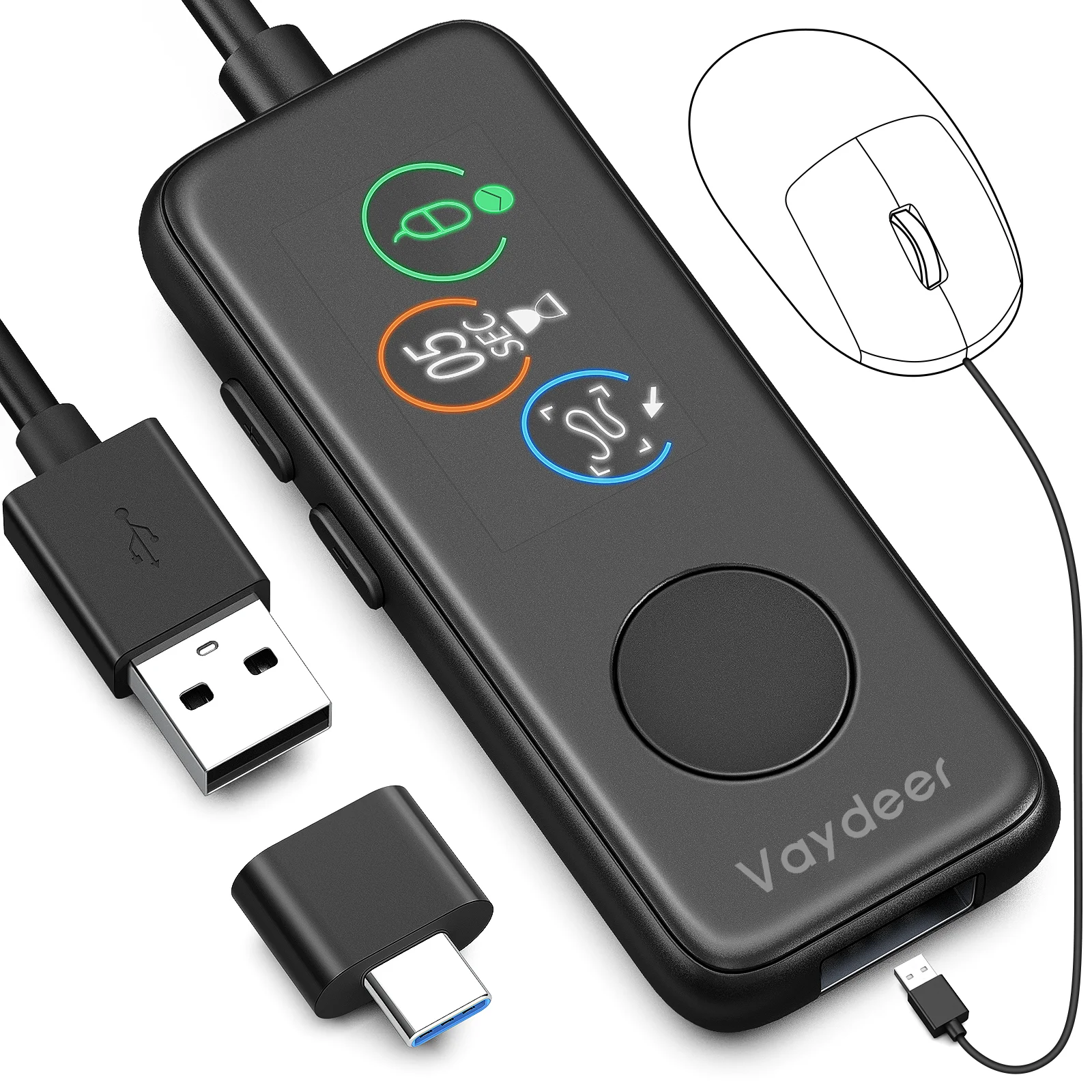 Jiggler do Mouse Totalmente Automático Mouse Usb Mover com Tela hd Contagem Regressiva Ajustável e tr Absoluto Indetectável 100