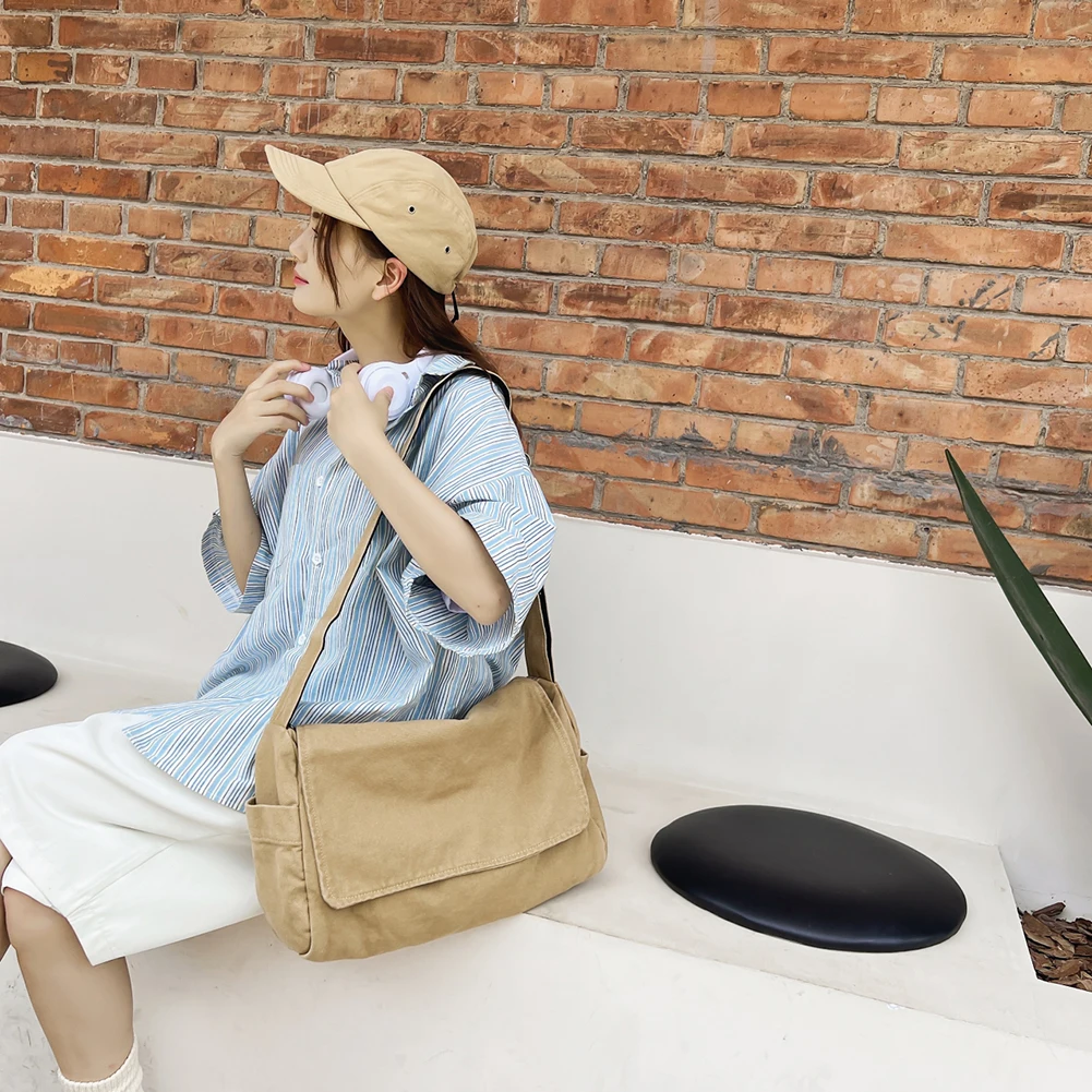 Washed Canvas Women Shoulder Bag Large Capacity Retro Messenger