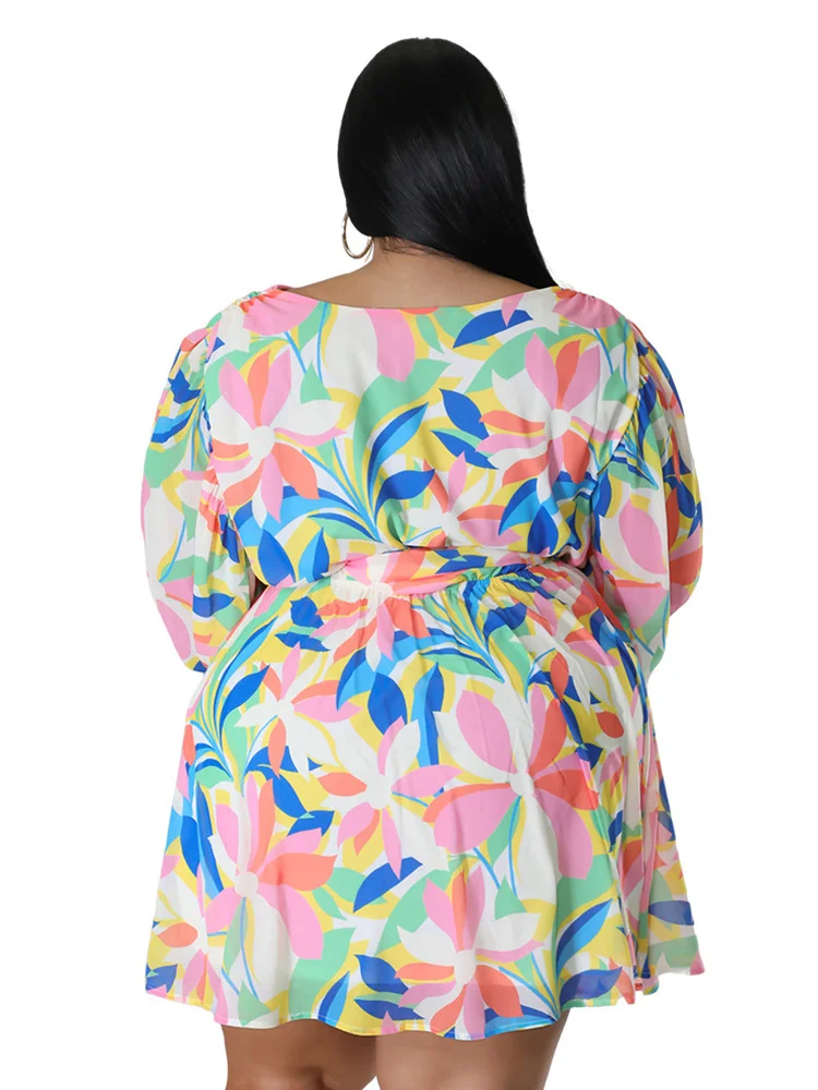 Wmstar Plus Size Dresses Women Sexy  Flower Print Mini Dress Loose Elegant Cute New In Midi Dress 2023 Wholesale Dropshipping