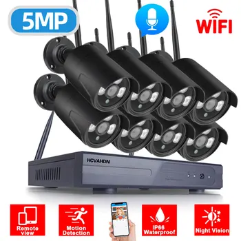 CCTV 카메라 보안 시스템 키트, 와이파이 5MP 무선 NVR 키트, 10CH 야외 오디오 와이파이 감시 카메라 시스템 세트, H.265, 8 채널