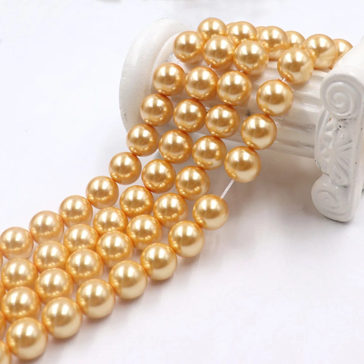 

Round 8 10 12mm Goldcolor Glass Shell Pearl Loose Beads DIY Bracelet Necklace Straight Hole Girl Jewelry Making Design Wholesale