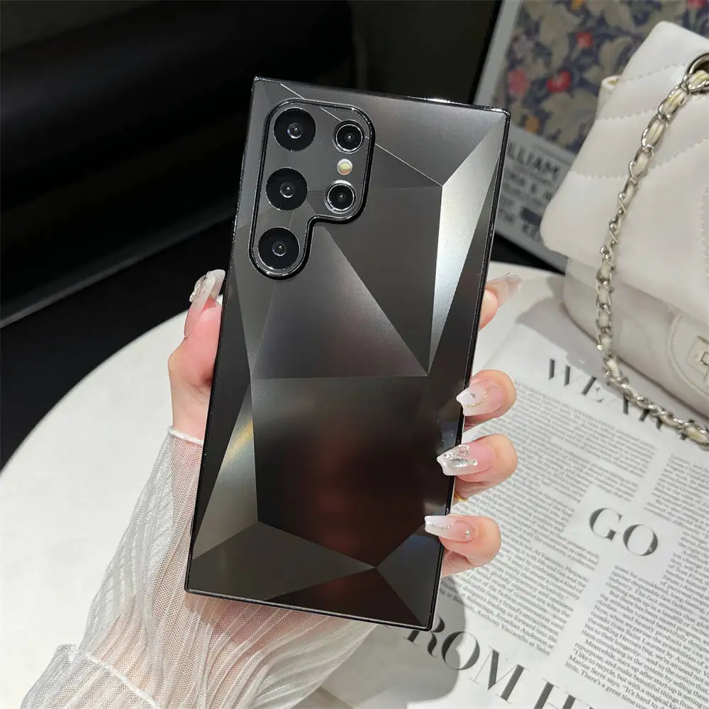 thumbnail image 1 of Luxury Plating 3D Diamond Pattern Matte Skin Touch Case for Samsung Galaxy S22 S23 S24 Ultra Shockproof TPU+PC Cover S24 Plus, 1 of 5