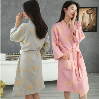 Accappatoio da donna per la primavera e l'estate, in cotone intrecciato di colore sottile, di grandi dimensioni, assorbente per l'acqua, ad asciugatura rapida 1