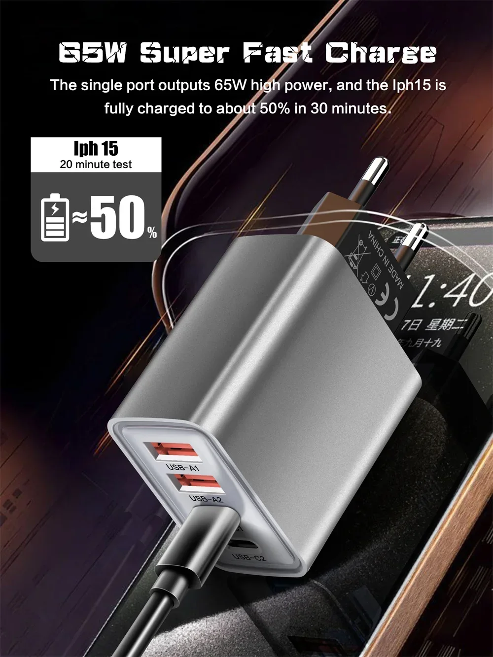 65W Fast USB PD Charger Type C QC3.0 Mobile Phone Adapter Wall Quick Charger For iPhone Samsung Xiaomi Huawei EU US Plug Charger