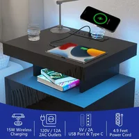 LED Nightstand with Wireless Charging Station Modern Nightstand Type C USB Port 2 Drawers Bedside Table Black Smart Night Table 2