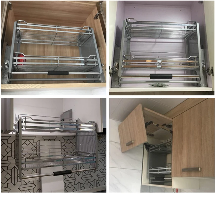 Hanging cabinet with damping lift pull-out kitchen cabinet pull-down shelf  spices aluminum pull-down basket - AliExpress