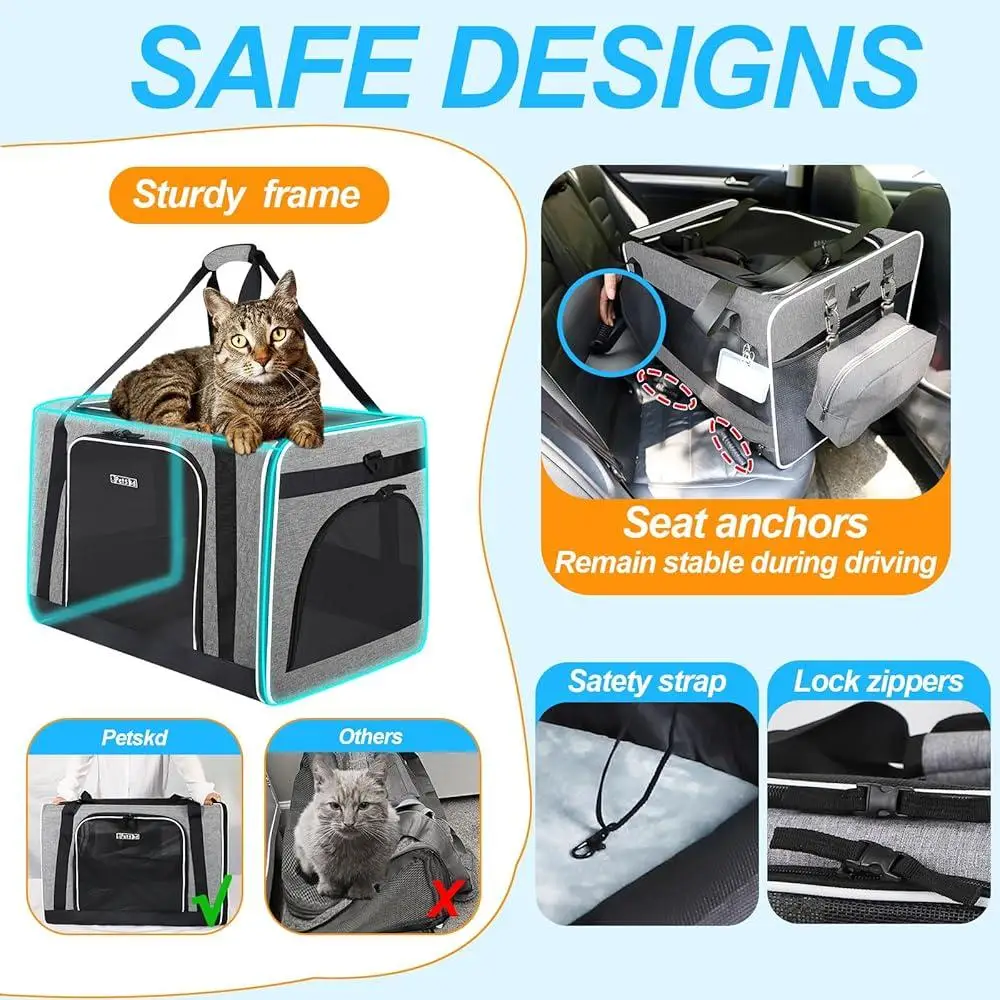 Extra Large Cat Carrier with Litter Box Collapsible Soft Sided Pet Carrier Medium Large Cats and Small Cats Travel Safe Design