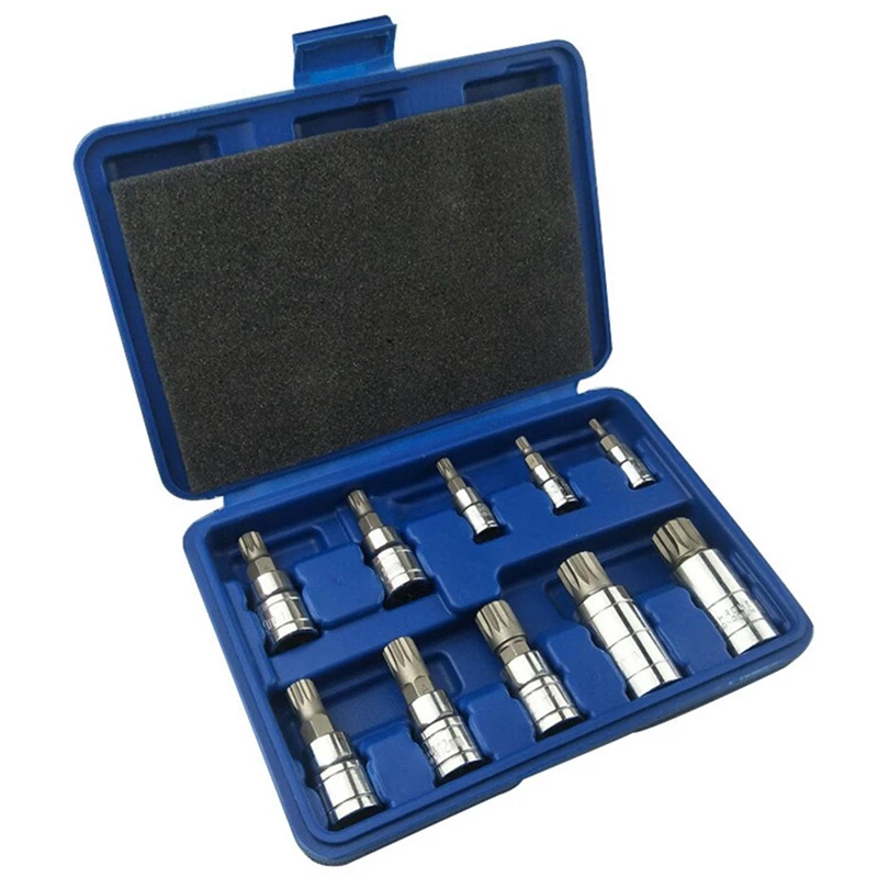 

HOT! 10-Piece Set Of Middle Hole 12 Batch Head Sleeve Bit Set 12 Point M Series Sleeve