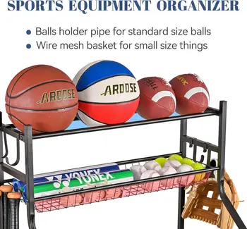 Sports Equipment Garage Organizer,Garage Ball Storage for Sports Gear and Toys, Rolling Ball Cart 3