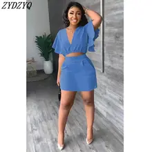  ZYDZYQ Sexy Two Piece Set Women Summer Ruffles Loose Crop Top Skirt Sets Y2k Clothes Vacation Club Outfits Streetwear Wholesale 