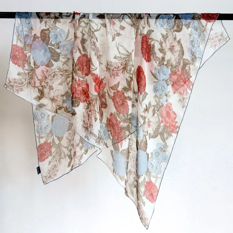 

Spring 100% Silk Square Scarf Women Lady Neck Scarves Print Luxury Neckerchief Bandana Foulard Design Shawl Fashion Four Seasons