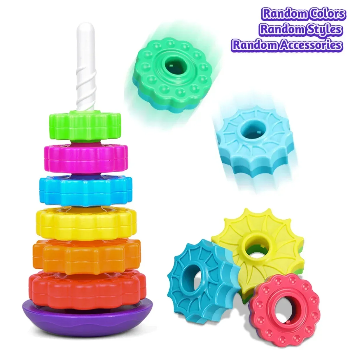 Baby Stackable Tower Rotating Rainbow Tower Montessori Educational Toys for Kids Toddler Toys Baby Development Toys Games Toy 4