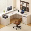 63" Farmhouse L Shaped Executive Desk with Drawers & Storage Shelf, Corner Computer Desk with Power Outlets, L Shaped Office Des 1