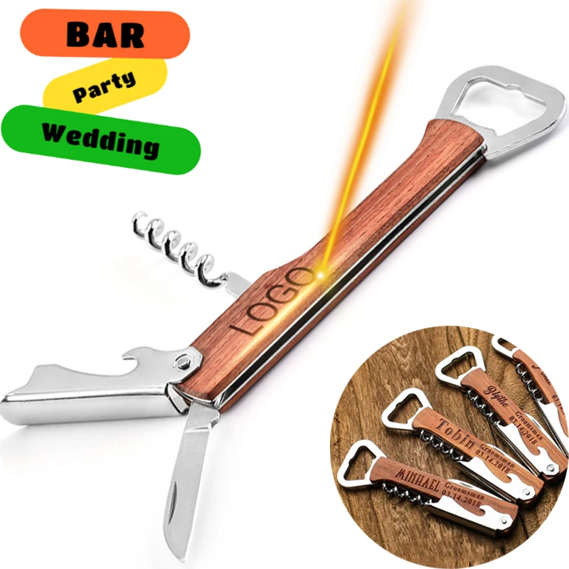 Wine Opener Custom Logo Personalized Wedding Party Favor Custom Engraved Corkscrew & Beer Bottle Opener Wedding Gifts For Guests