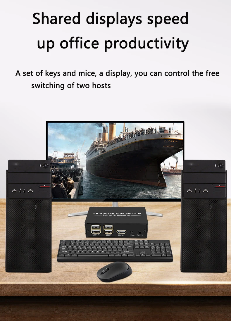 KVM ġ 2x1 HDMI ȣȯ USB KVM ó, 2 in 1 out 4 Ʈ, USB , 2 PC   콺 Ű Ϳ, 4K 60Hz