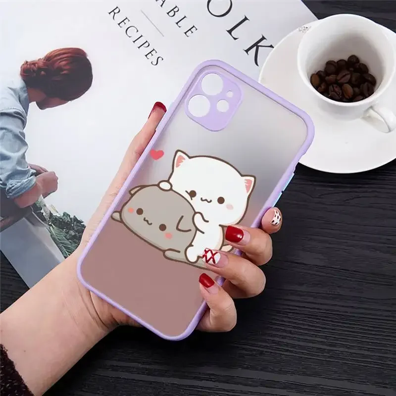 Cartoon Peach Mochi Cat Shockproof Phone Case Cover