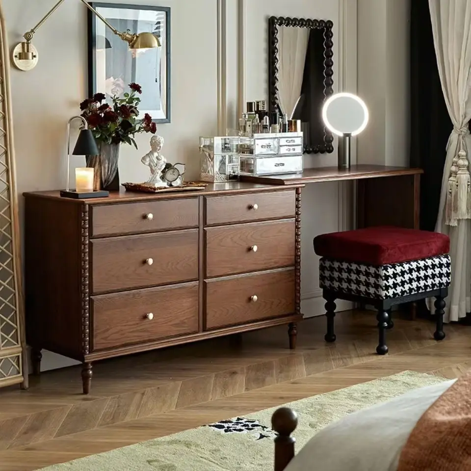 レトロなドレッサー、寝室、デスク、化粧台、コーナー格納式