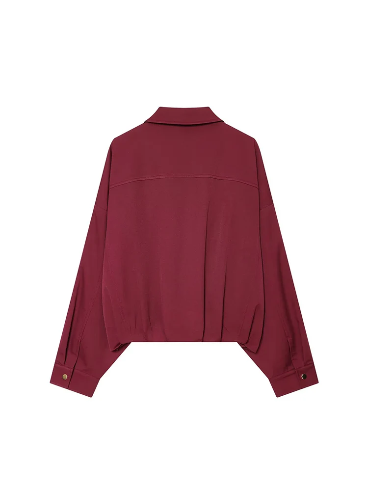 Women Elegant Coat Long Sleeve Zip Up Bomber Jacket Fashion Woman Casual Solid Office Lady Pleated Loose Outerwear Spring New