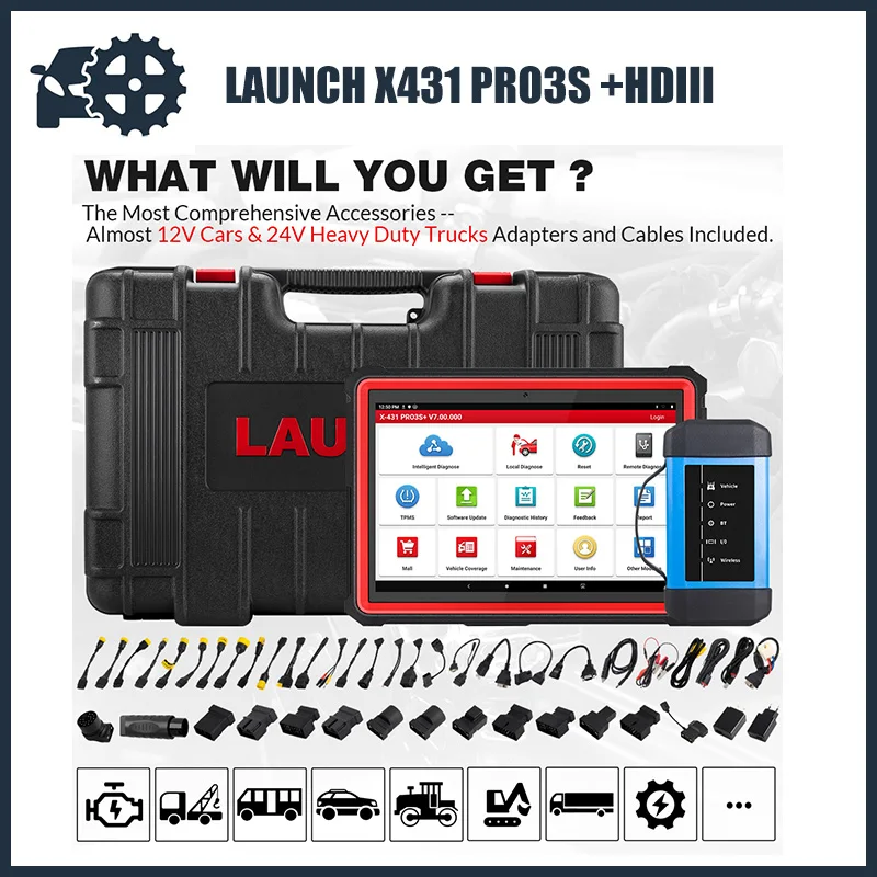 

Launch X431 PRO3S +HDIII Car Truck OBD2 Diagnostic Tools Bi-Directional Scanner PRO3S HD3 12V/24V Online Coding Key programmer