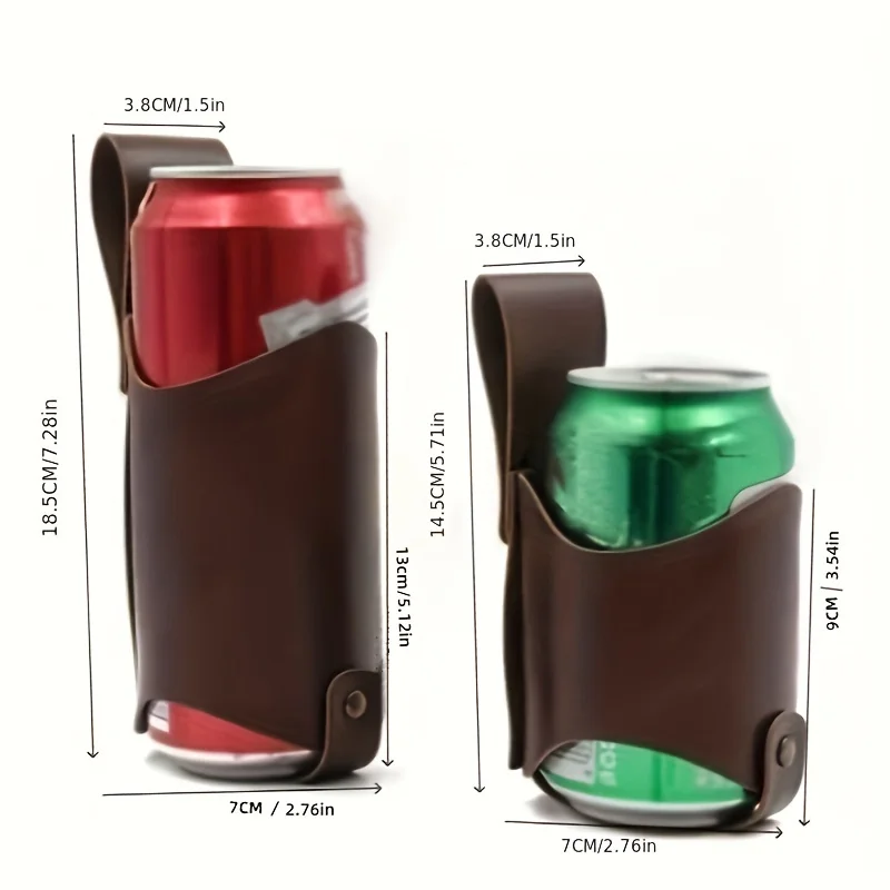 1pc PU Leather Beer Can Holder, Adjustable Waist Belt for 330ml/500ml, Waterproof Men's Outdoor Travel Accessory