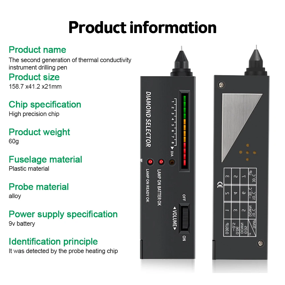 Diamond tester second-generation thermal conductivity meter drill measuring pen hardness discriminator for diamond jade crystal