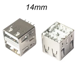 Dual USB 2.0 Female Connector Socket - 8 - Pin, 180° Design, 14mm Length (5 - Pack) (14mm Flat Mouth)