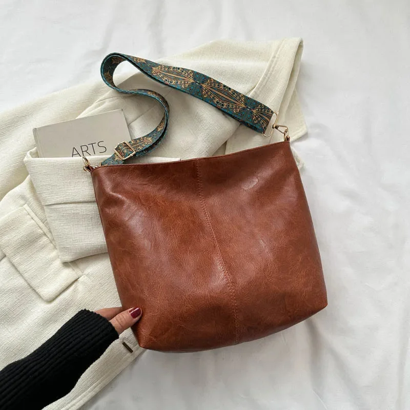 thumbnail image 1 of Bolso de hombro con correa ancha geométrica, bandolera de gran capacidad para mujer, estilo retro de piel sintética, para compras y viajes, 1 of 5