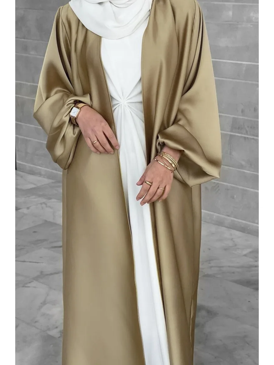 

Eid Muslim Satin Abayas for Women Party Abaya Morocco Caftan Ramadan Lace-up Islam Dubai Arab Long Robe 2024 Dress Cardigan