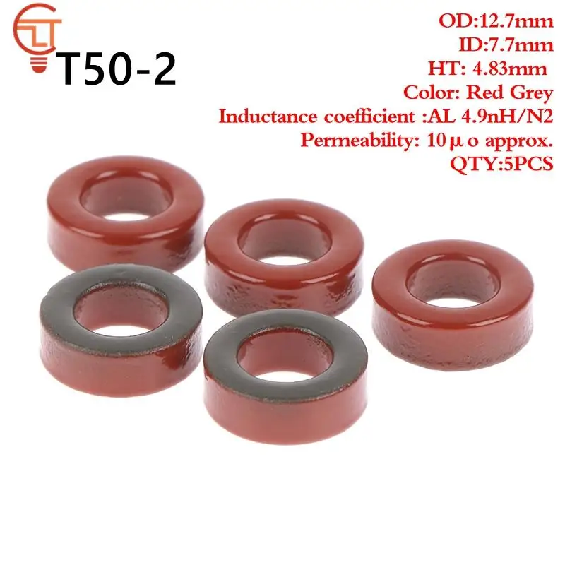Iron Powder Cores 5pcs T37-6/T50-2/T37-2/ T-30-2 9.5*5.2*3.3mm Iron Dust Core Ferrite Toroid Core Coating