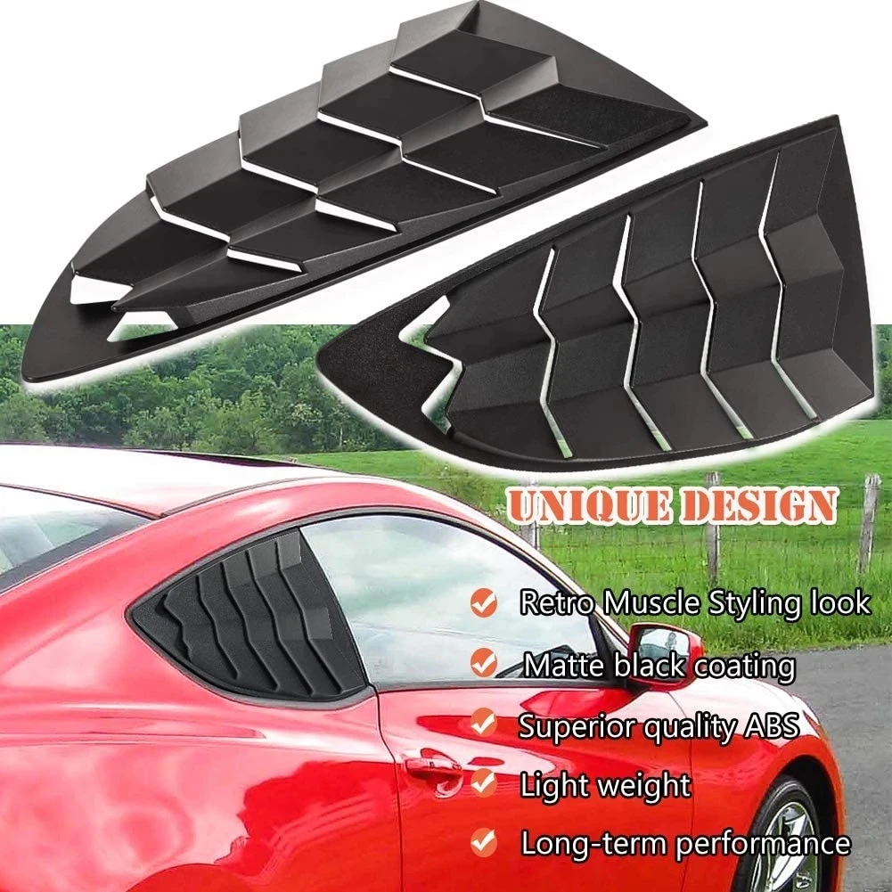 KUAFU Rear + Side Window Louvers For 2010-2016 Hyundai Genesis Coupe – ABS Matte Black 3-Piece Set