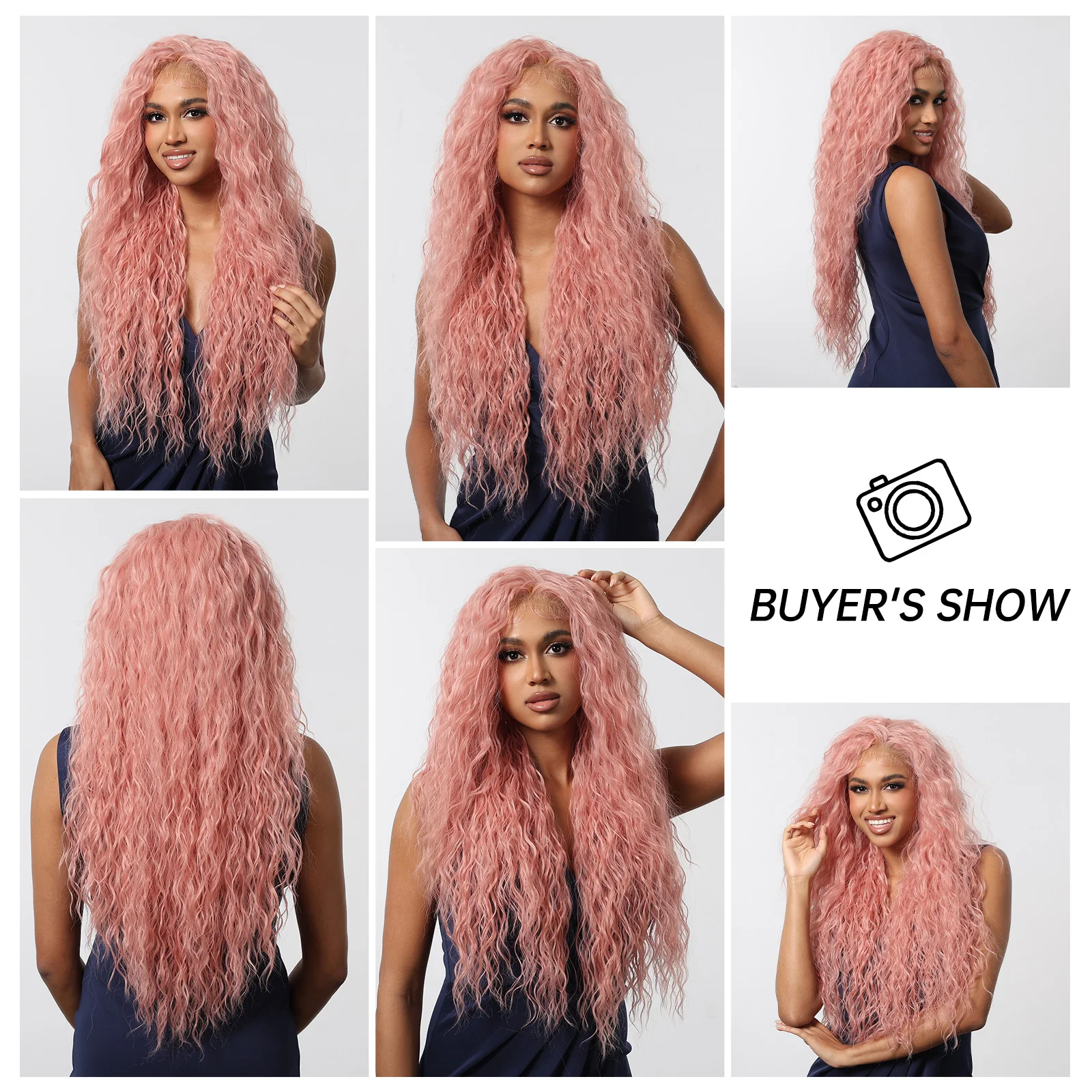 Long Wavy Curly Lace Synthetic Wig Pink 13*6 Lace Synthetic Wigs Cosplay Party Use Natural Hair Heat Resistant Fiber