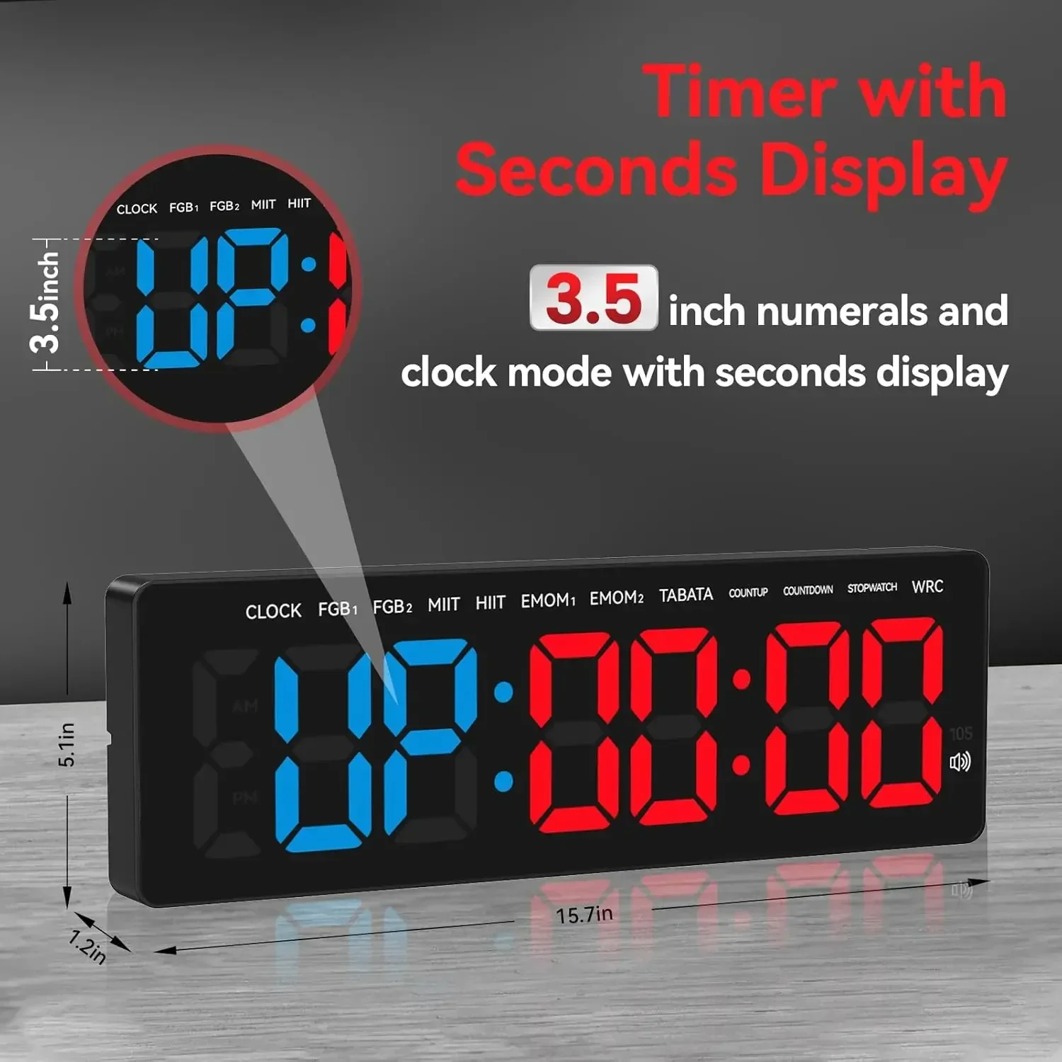 Description Picture 3 of itemGym Timer 3.5" Large LED Display Wall Clock Gym Interval Workout Count Down/Up Stopwatch Digital Timer for Fitness Home Timers
