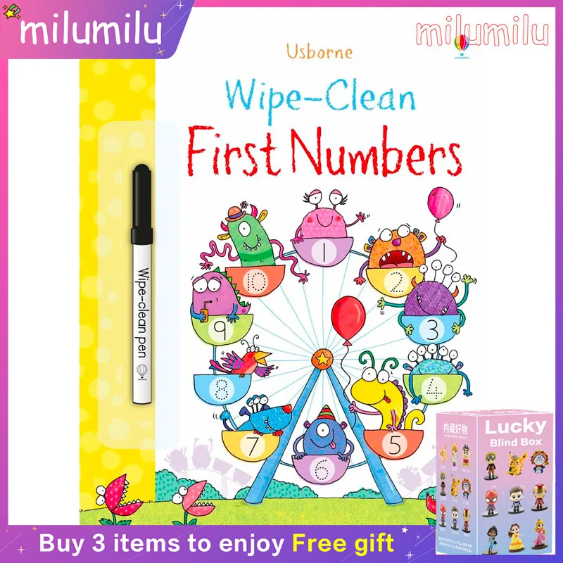 

MiluMilu Usborne Wipe Clean First Numbers Original English Popular Colouring Story Activity Picture Baby Books